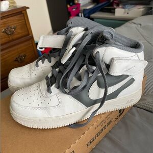 Nike Gray and White Air Force High-Top Sneakers
